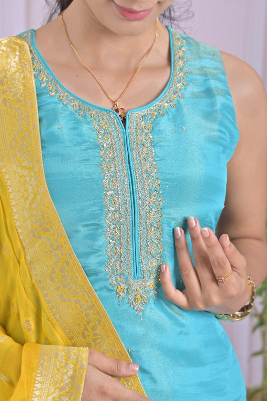 Turquoise Yellow Salwar With Beaded Detailing