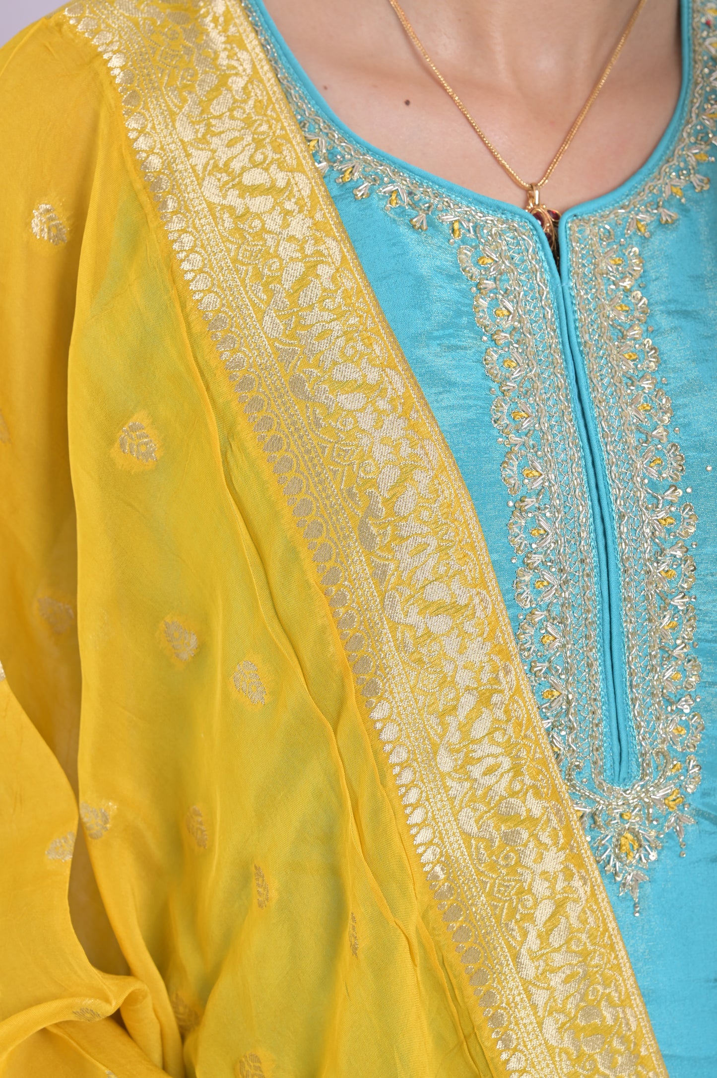 Turquoise Yellow Salwar With Beaded Detailing