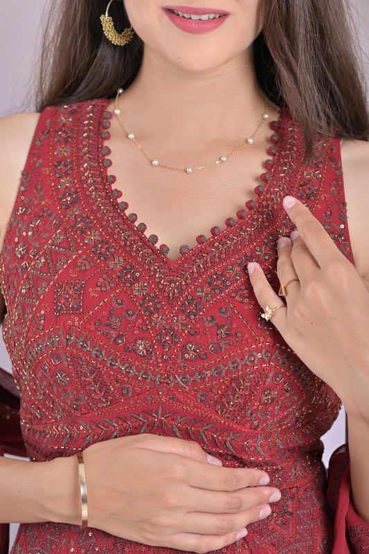 Maroon Embroidered Plazzo Set
