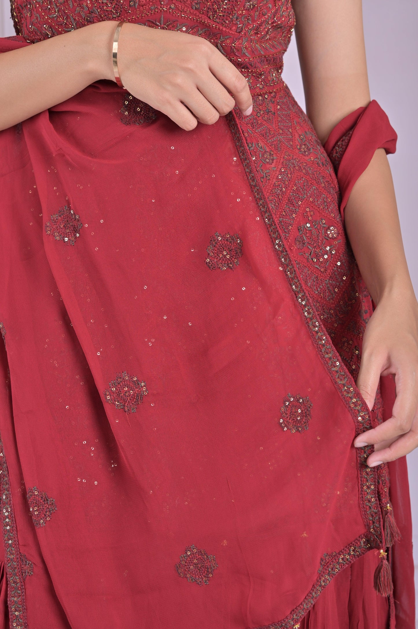 Maroon Embroidered Plazzo Set