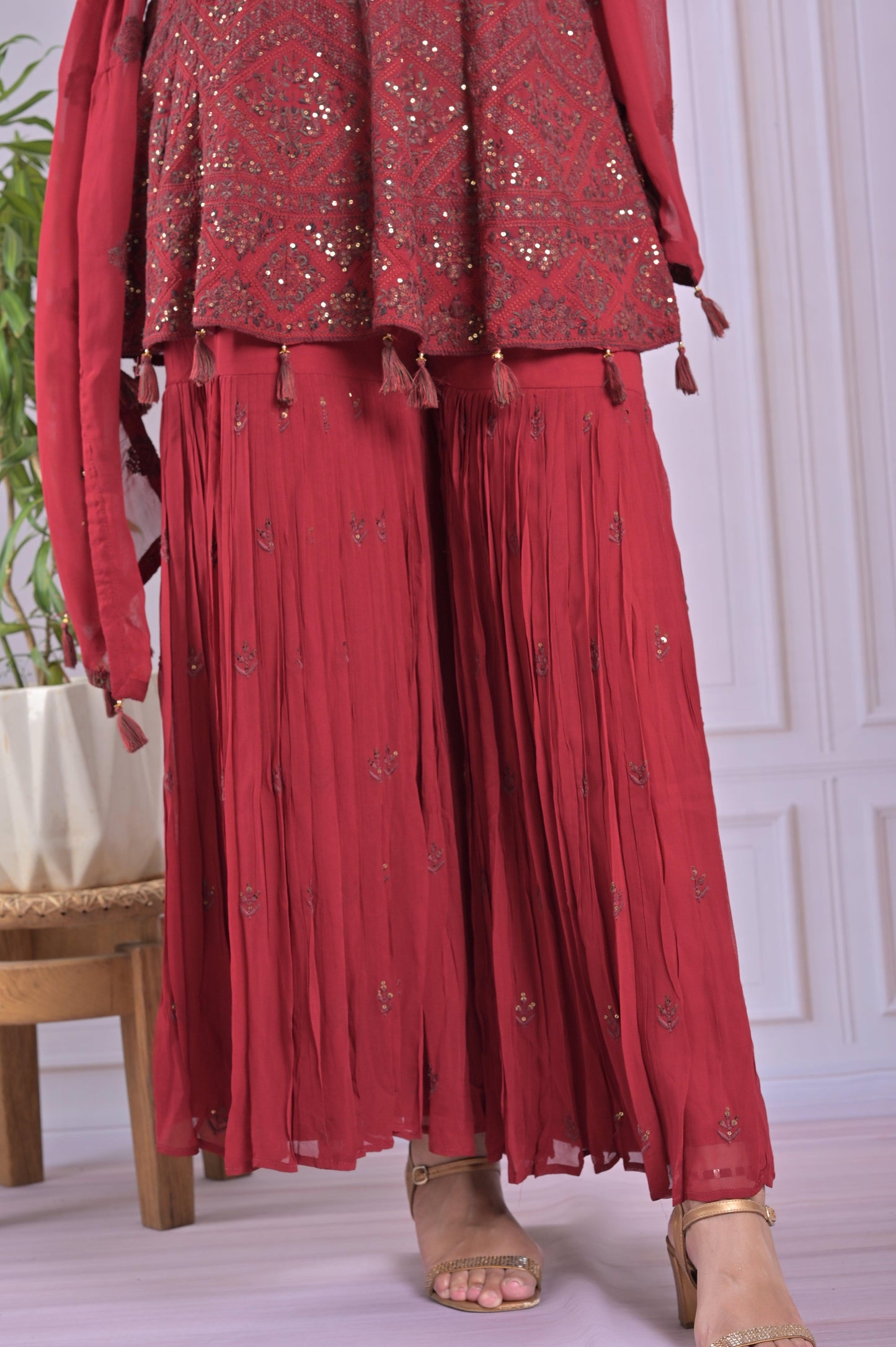 Maroon Embroidered Plazzo Set