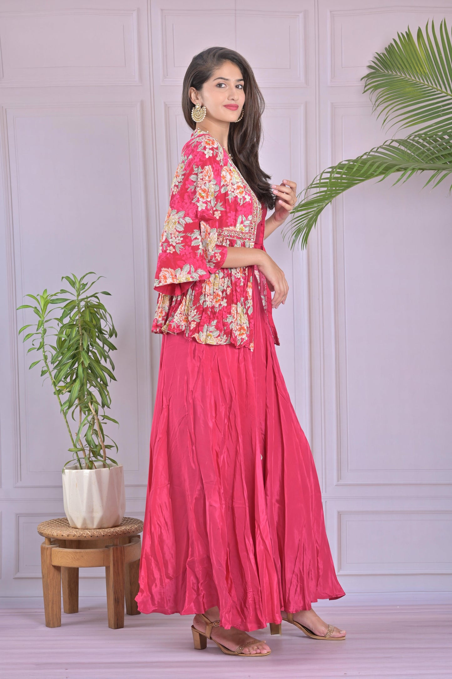 Hot Pink Embroidered Plazzo Set