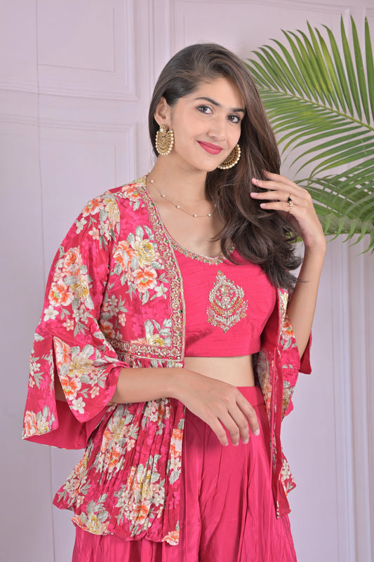 Hot Pink Embroidered Plazzo Set