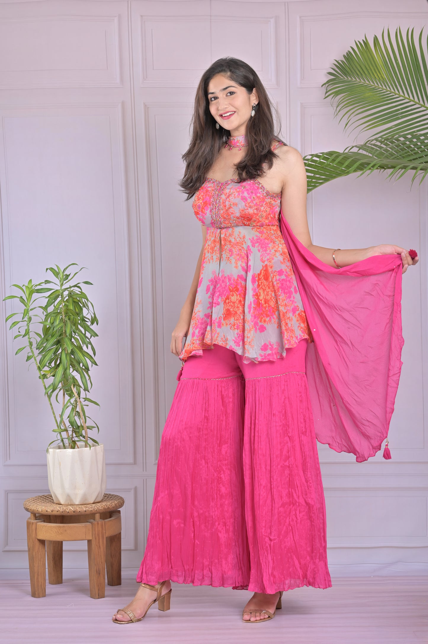 Floral Peplum With Choker Dupatta