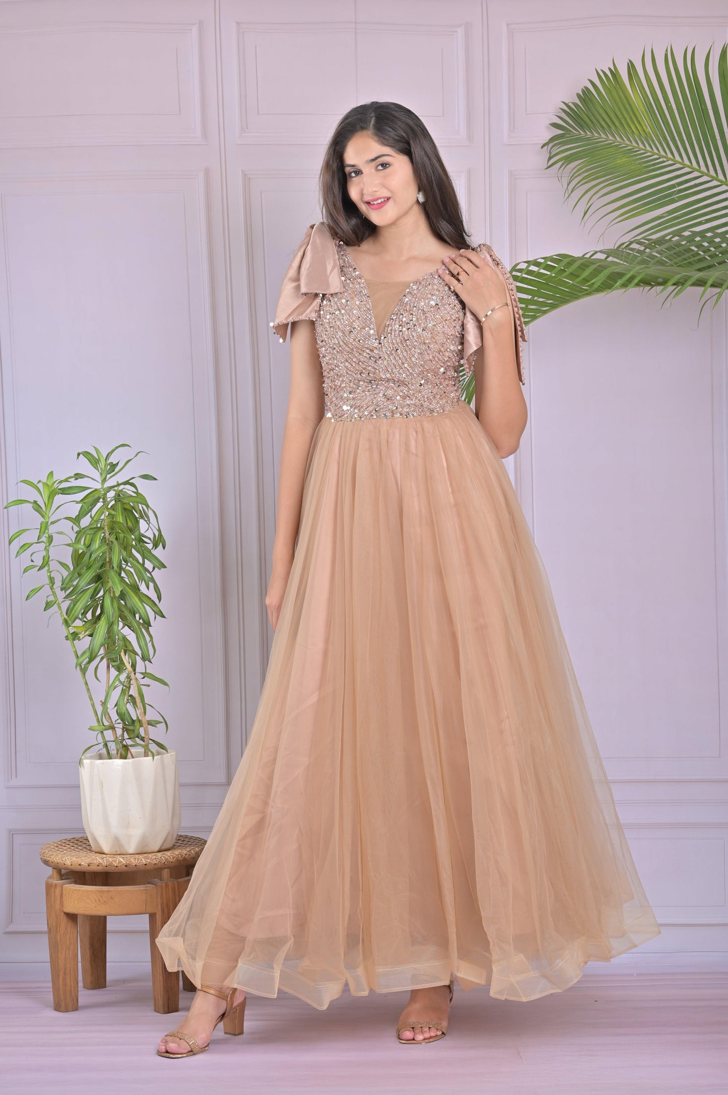 Champagne Gold Sequin Tulle Gown