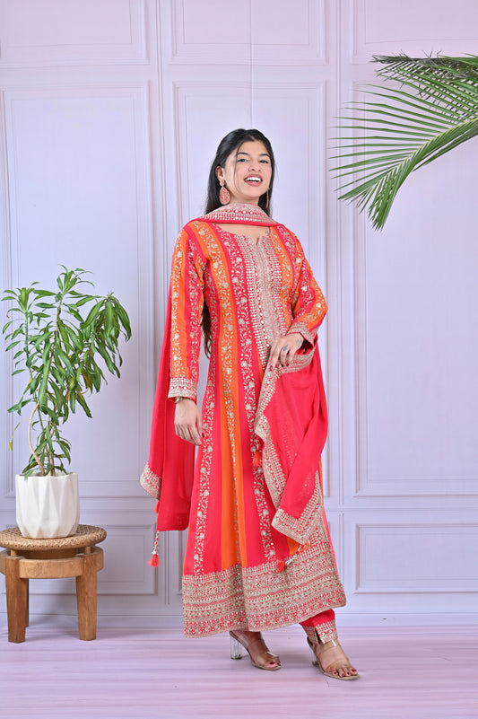 Vibrant Orange Embroidered Anarkali Set