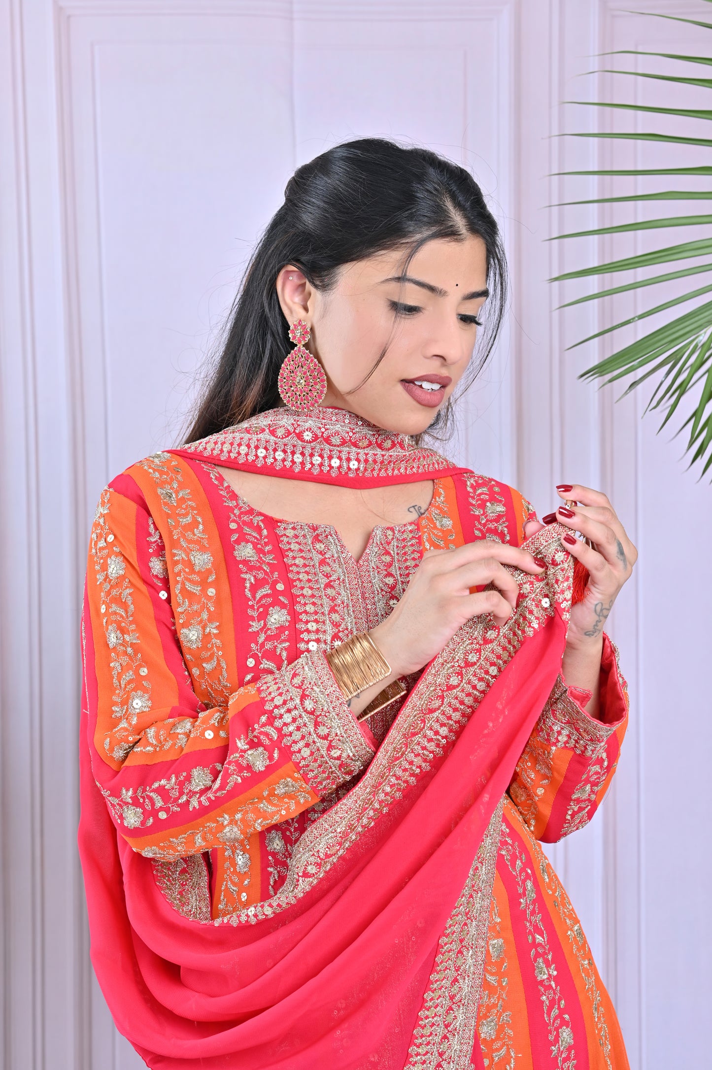 Vibrant Orange Embroidered Anarkali Set