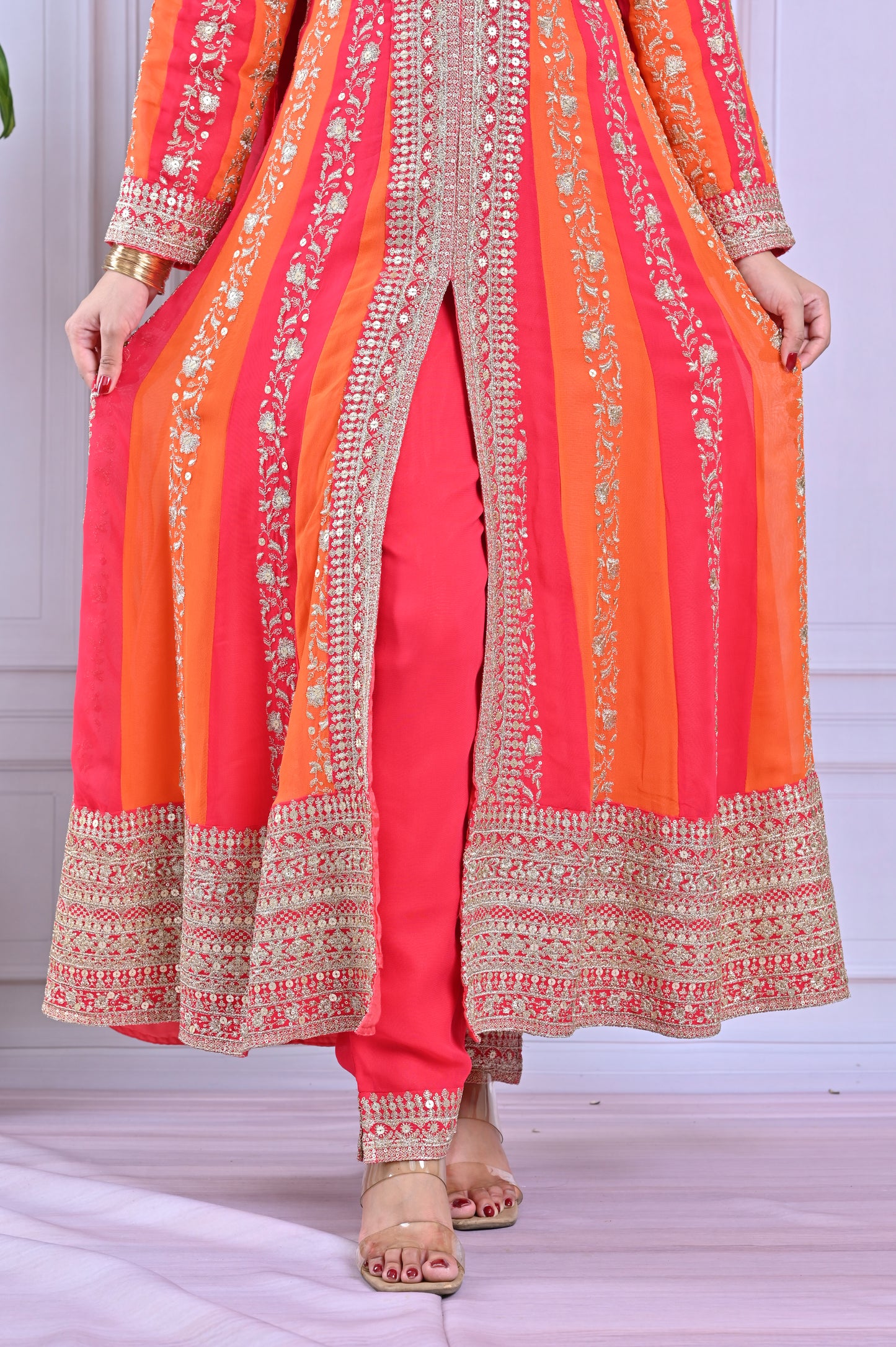 Vibrant Orange Embroidered Anarkali Set
