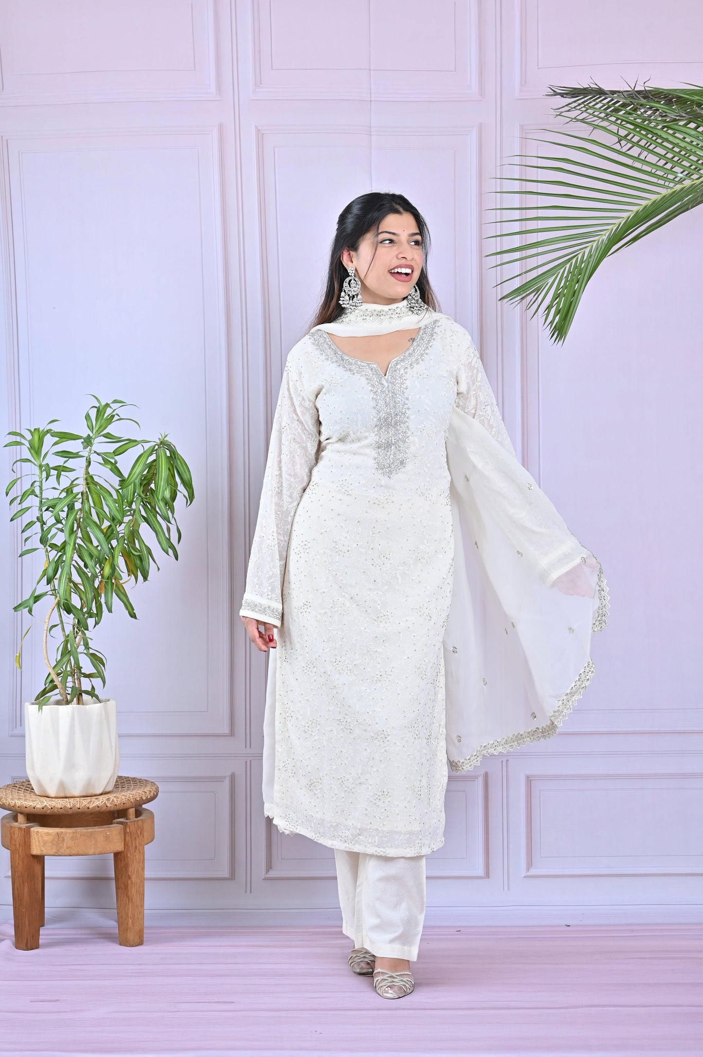 Ivory White Sequin Work Salwar Set