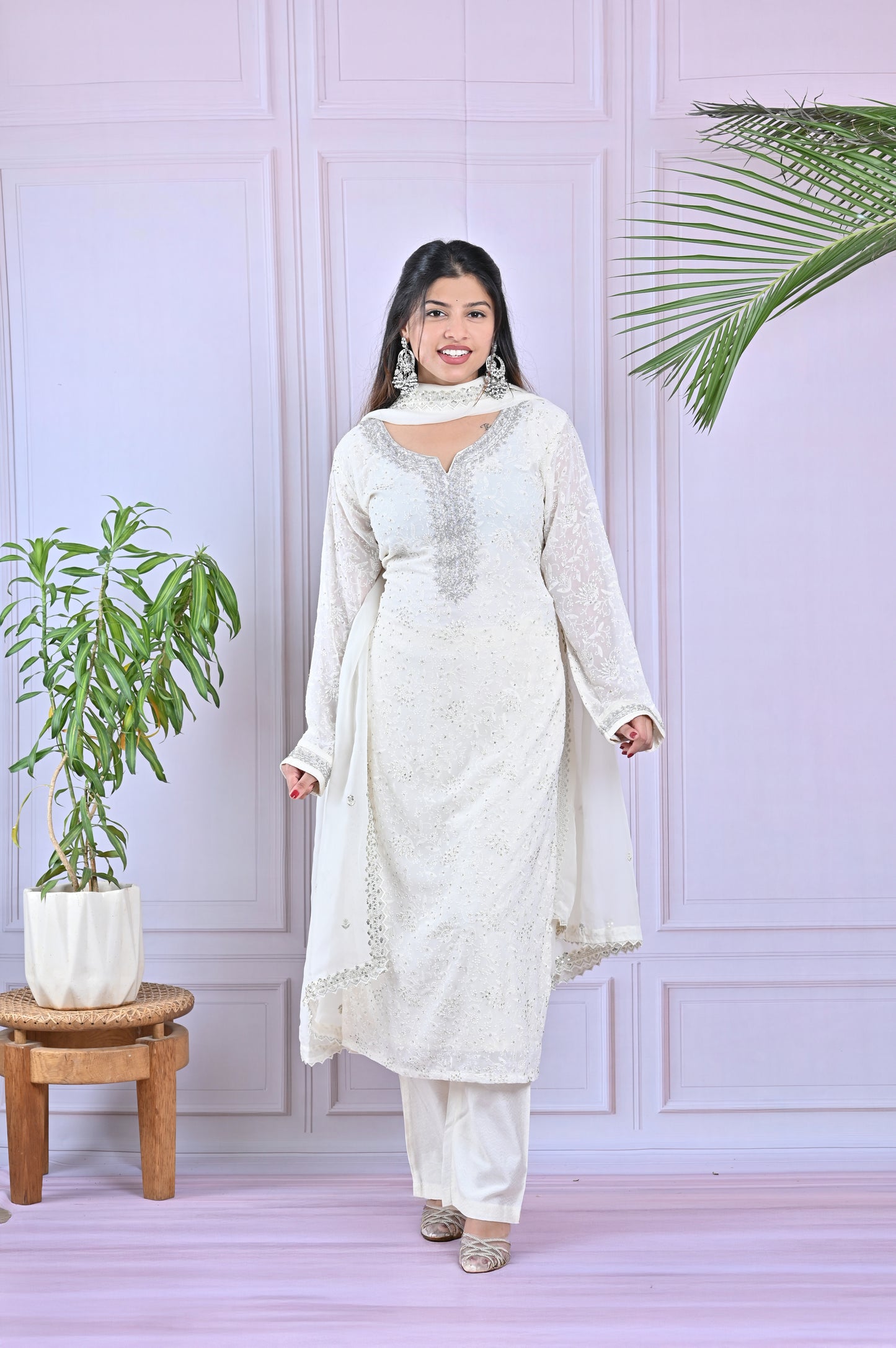 Ivory White Sequin Work Salwar Set
