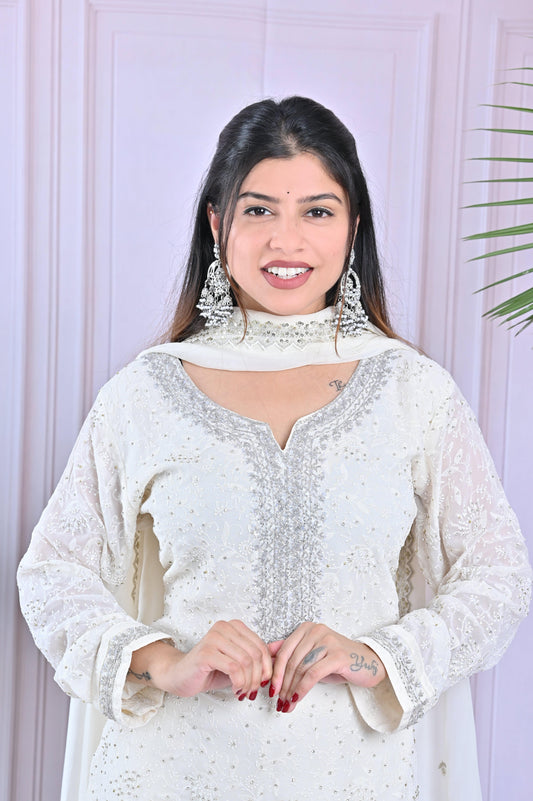 Ivory White Sequin Work Salwar Set