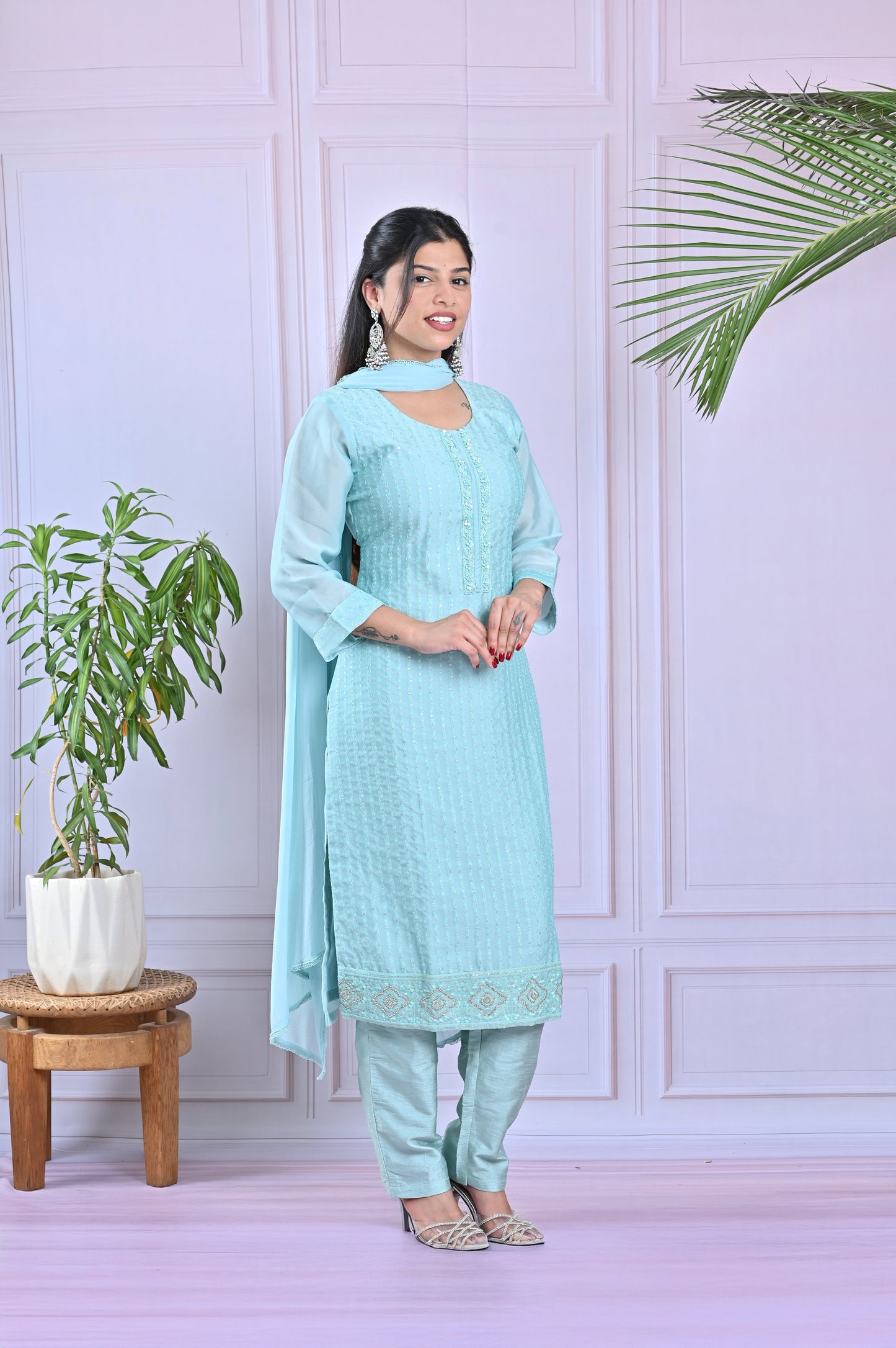 Pastel Blue Threadwork Salwar Set