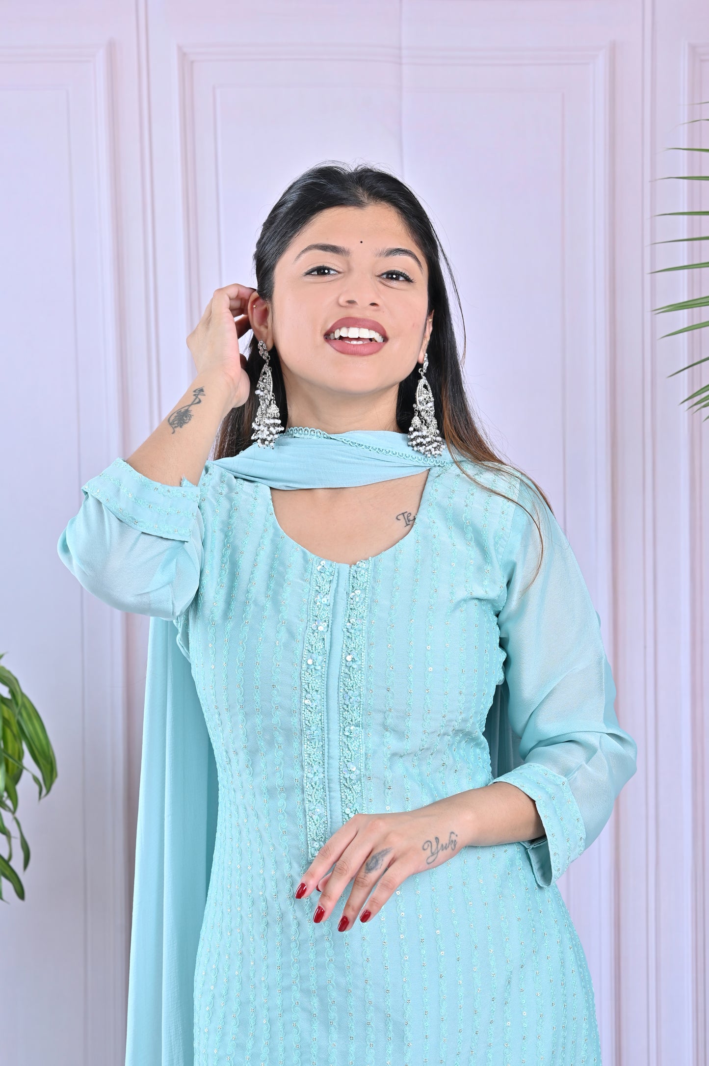 Pastel Blue Threadwork Salwar Set