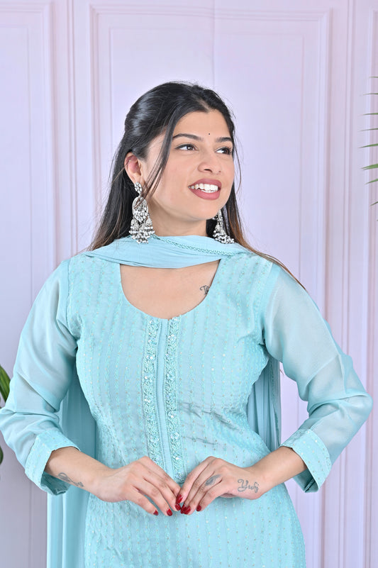 Pastel Blue Threadwork Salwar Set