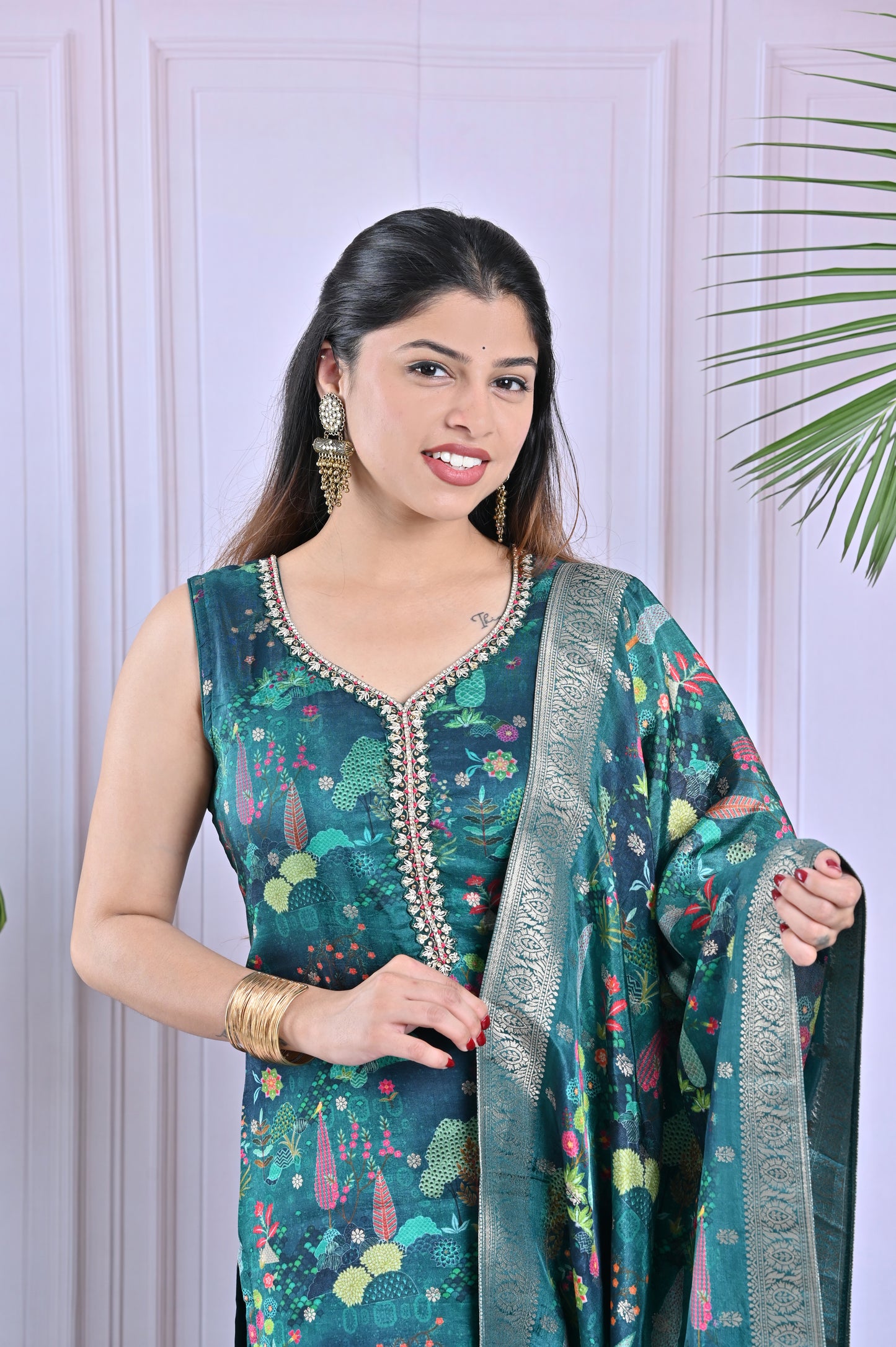 Emerald Green Floral Printed Salwar Set