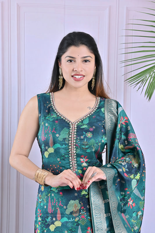 Emerald Green Floral Printed Salwar Set