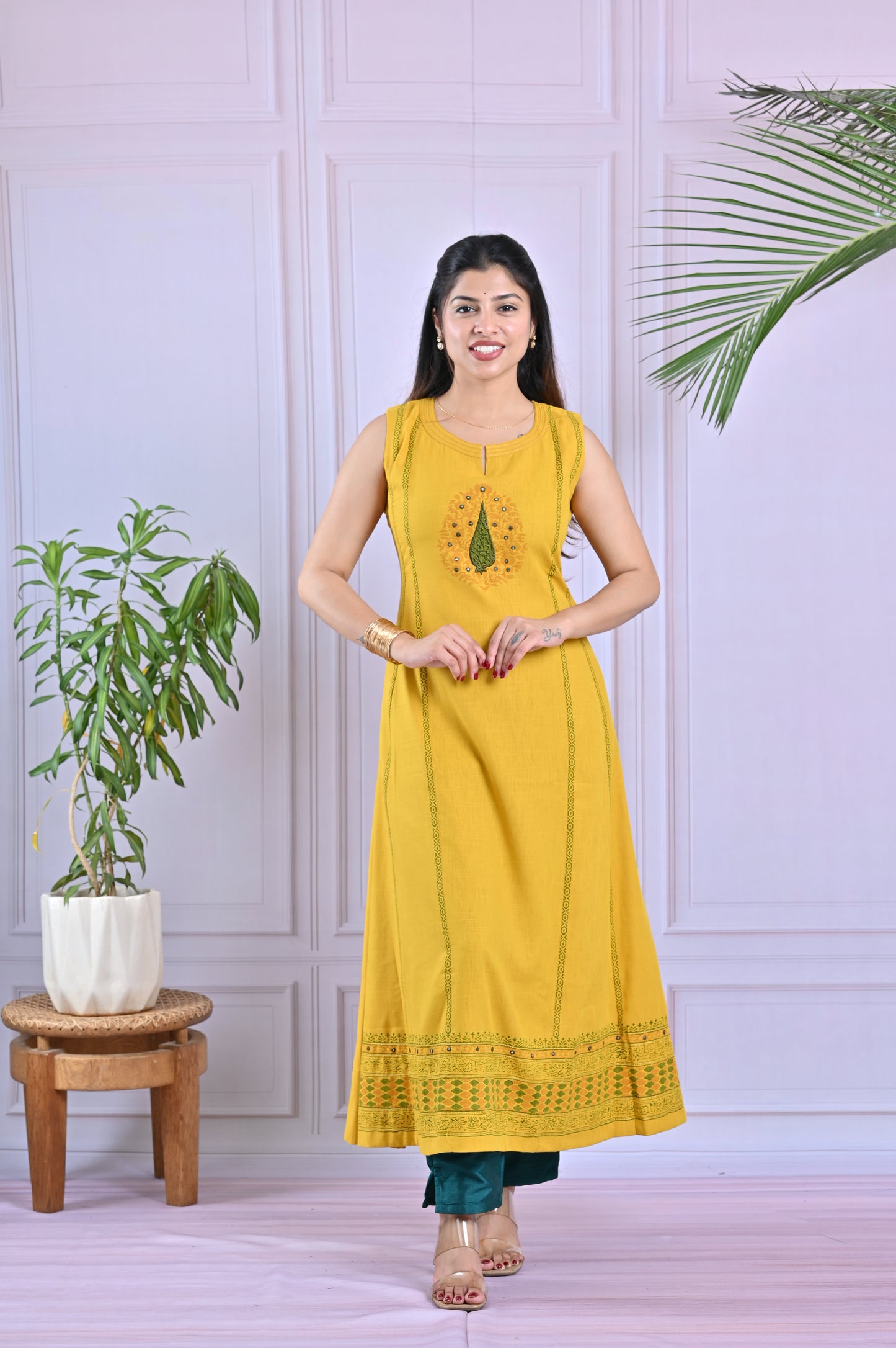 Sunshine Yellow Sleeveless Kurti Set