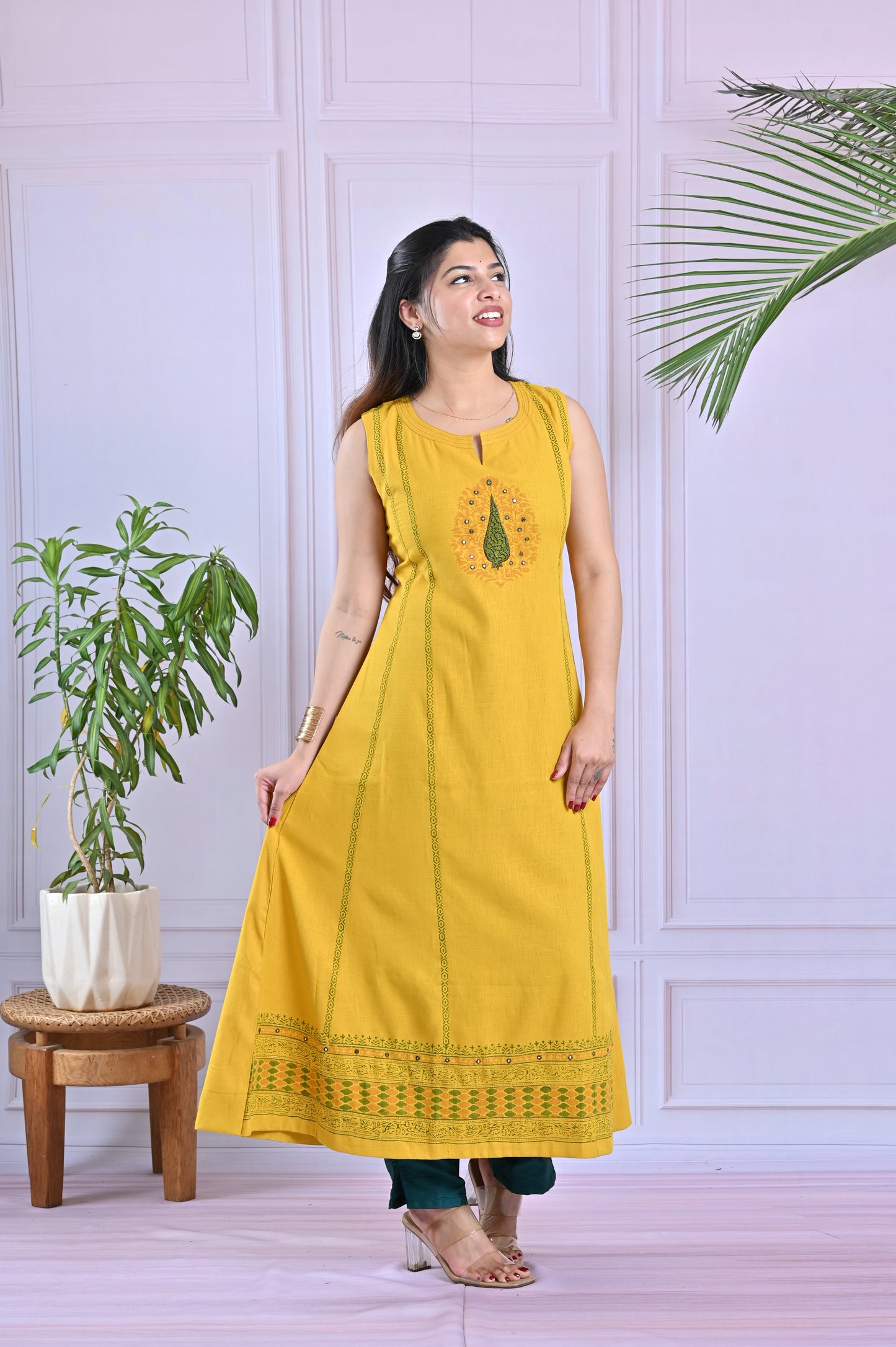 Sunshine Yellow Sleeveless Kurti Set