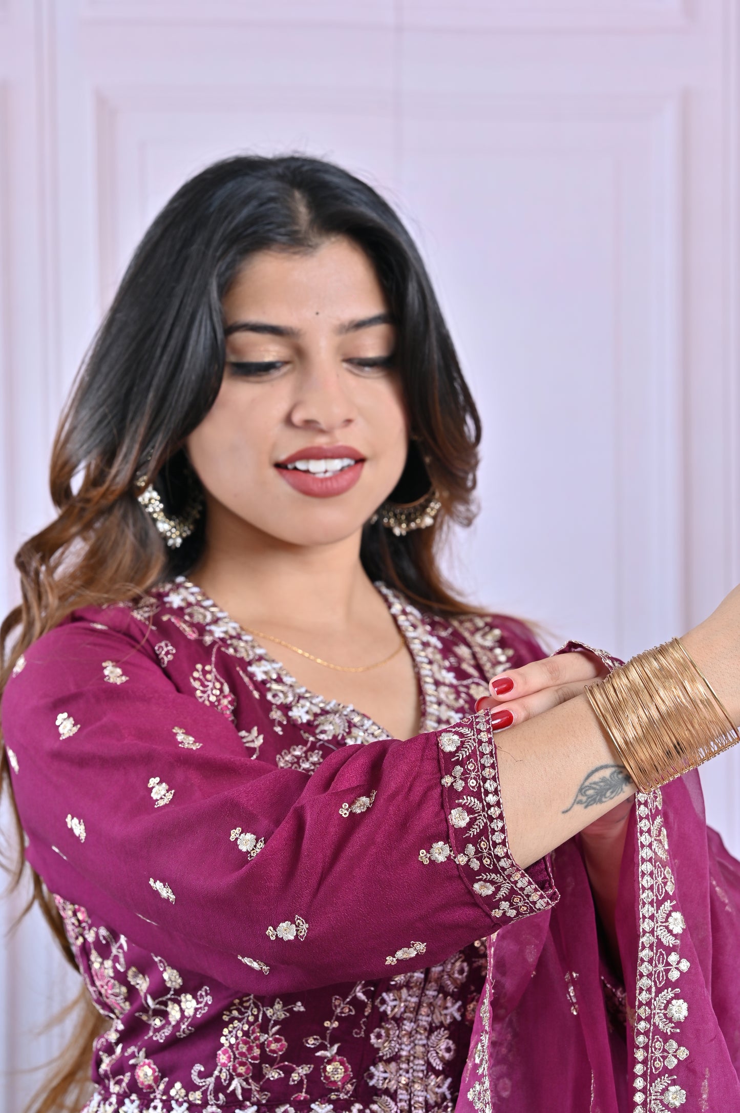 Wine Embellished Georgette Anarkali Suit