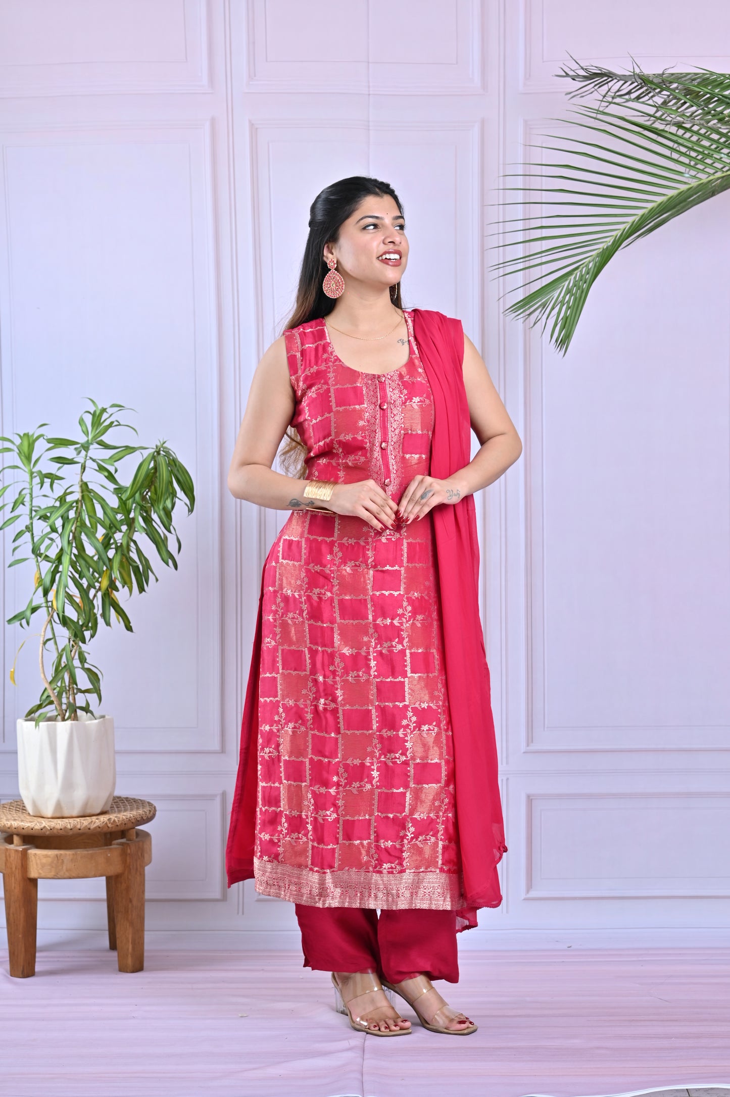 Deep Pink Woven Salwar