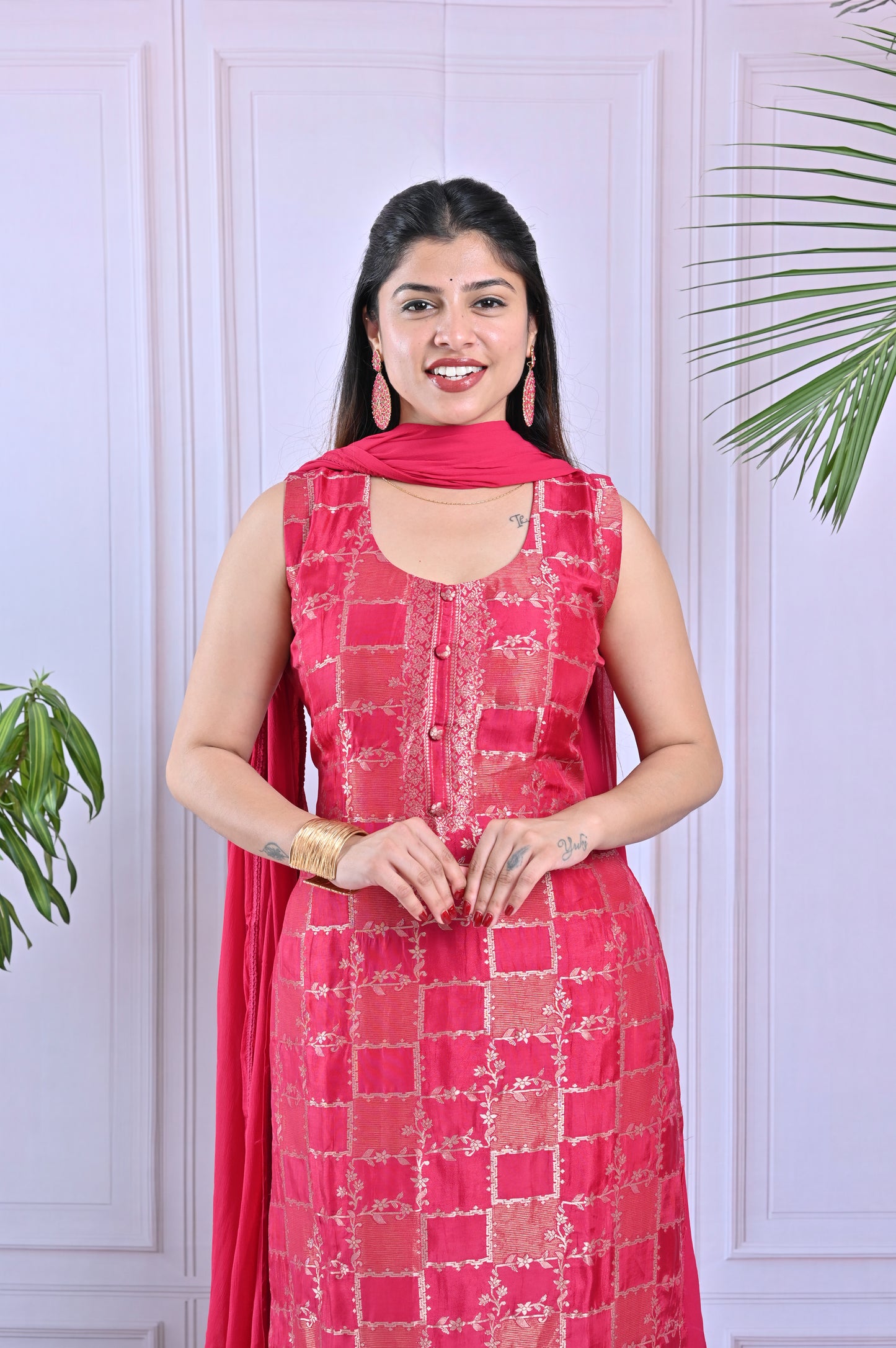 Deep Pink Woven Salwar
