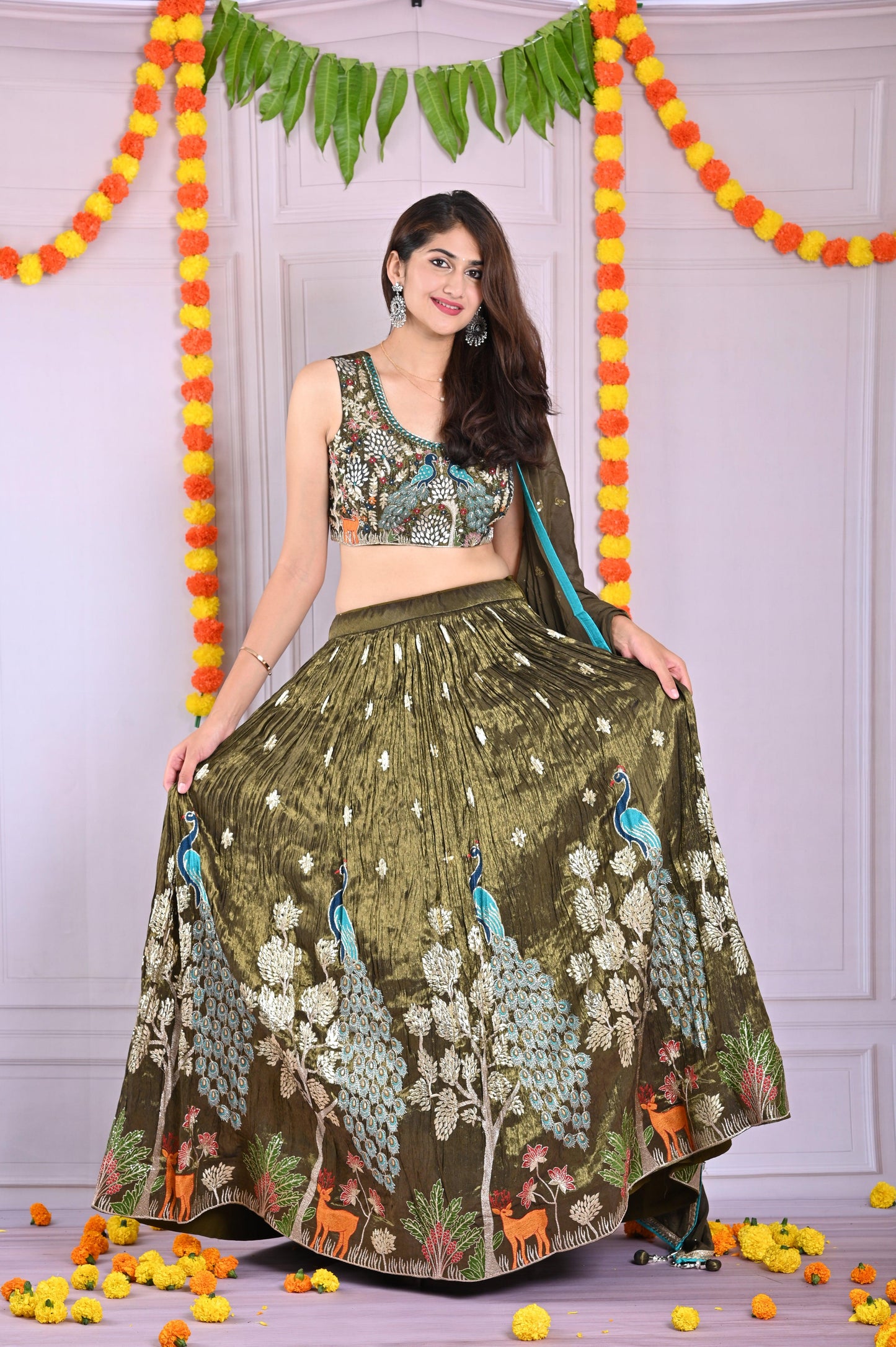 Green Embroidered Lehenga Set