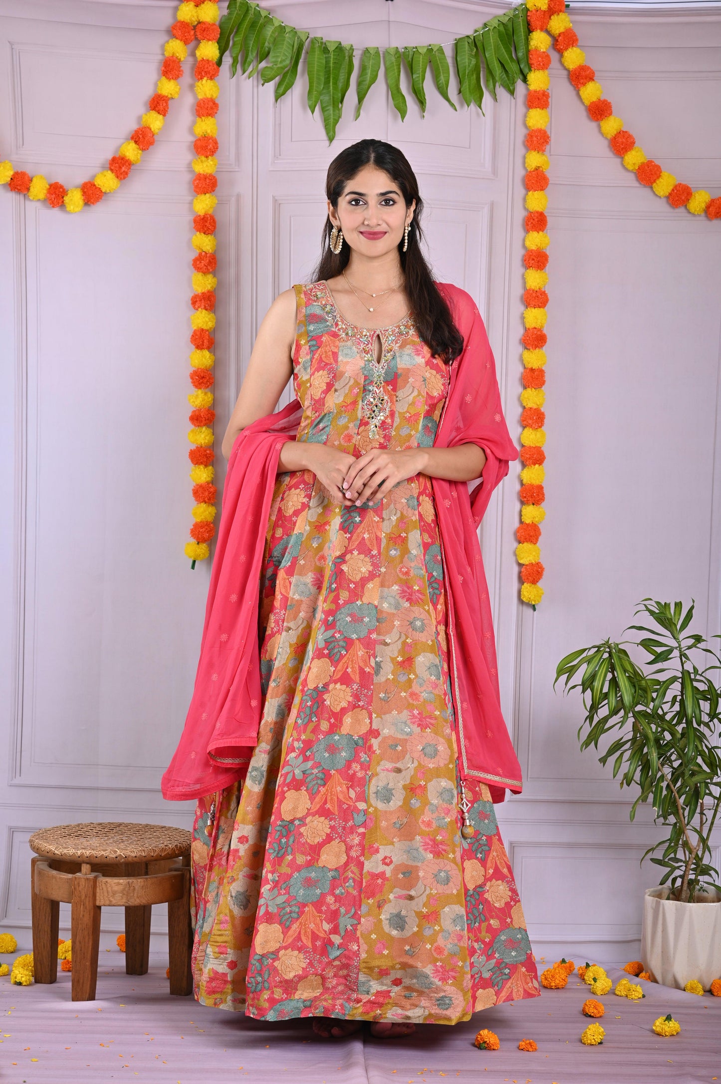 Vibrant Floral Printed Anarkali Set