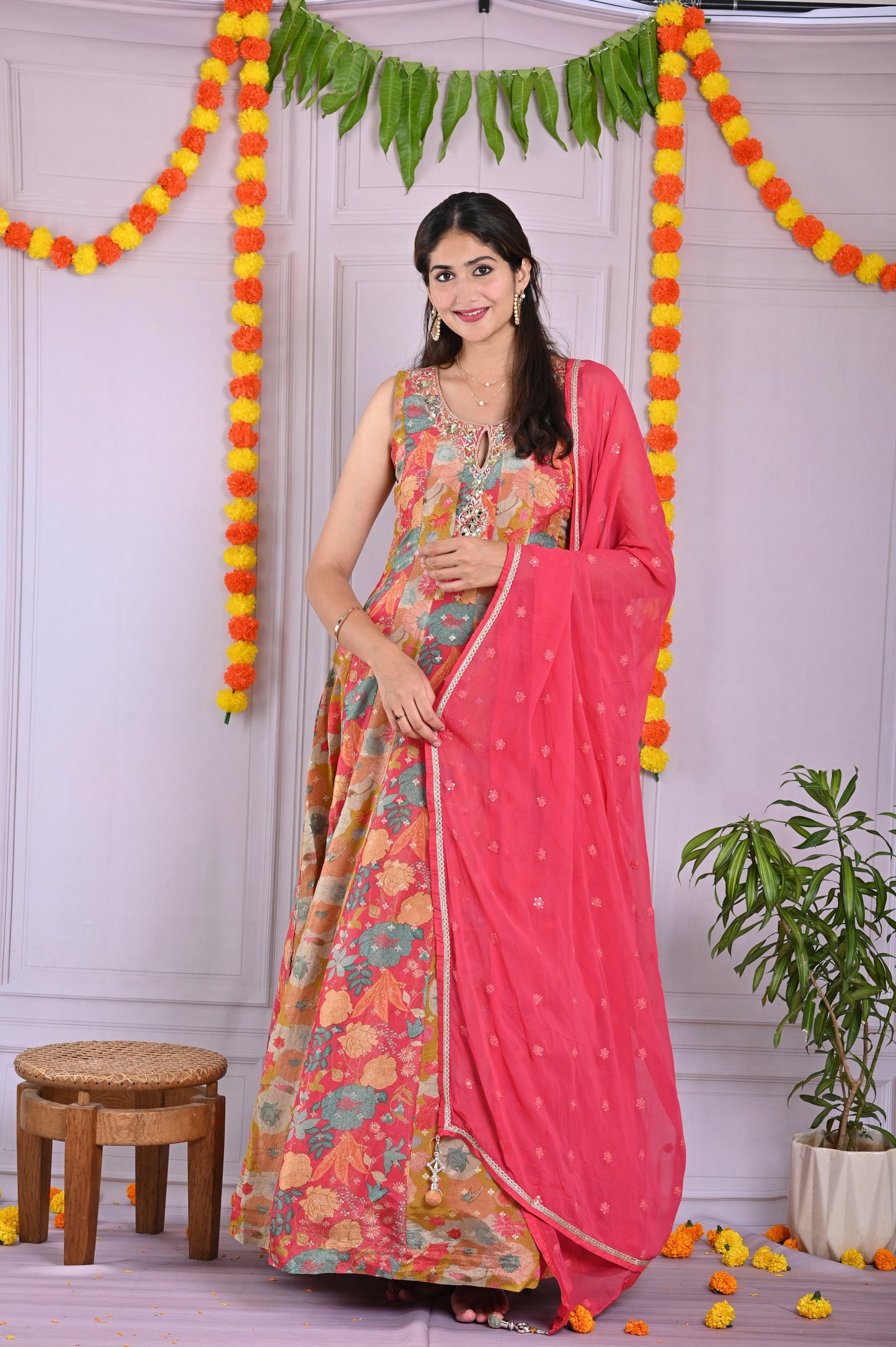 Vibrant Floral Printed Anarkali Set
