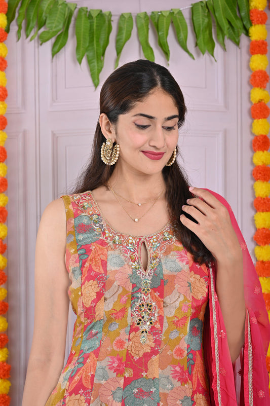 Vibrant Floral Printed Anarkali Set