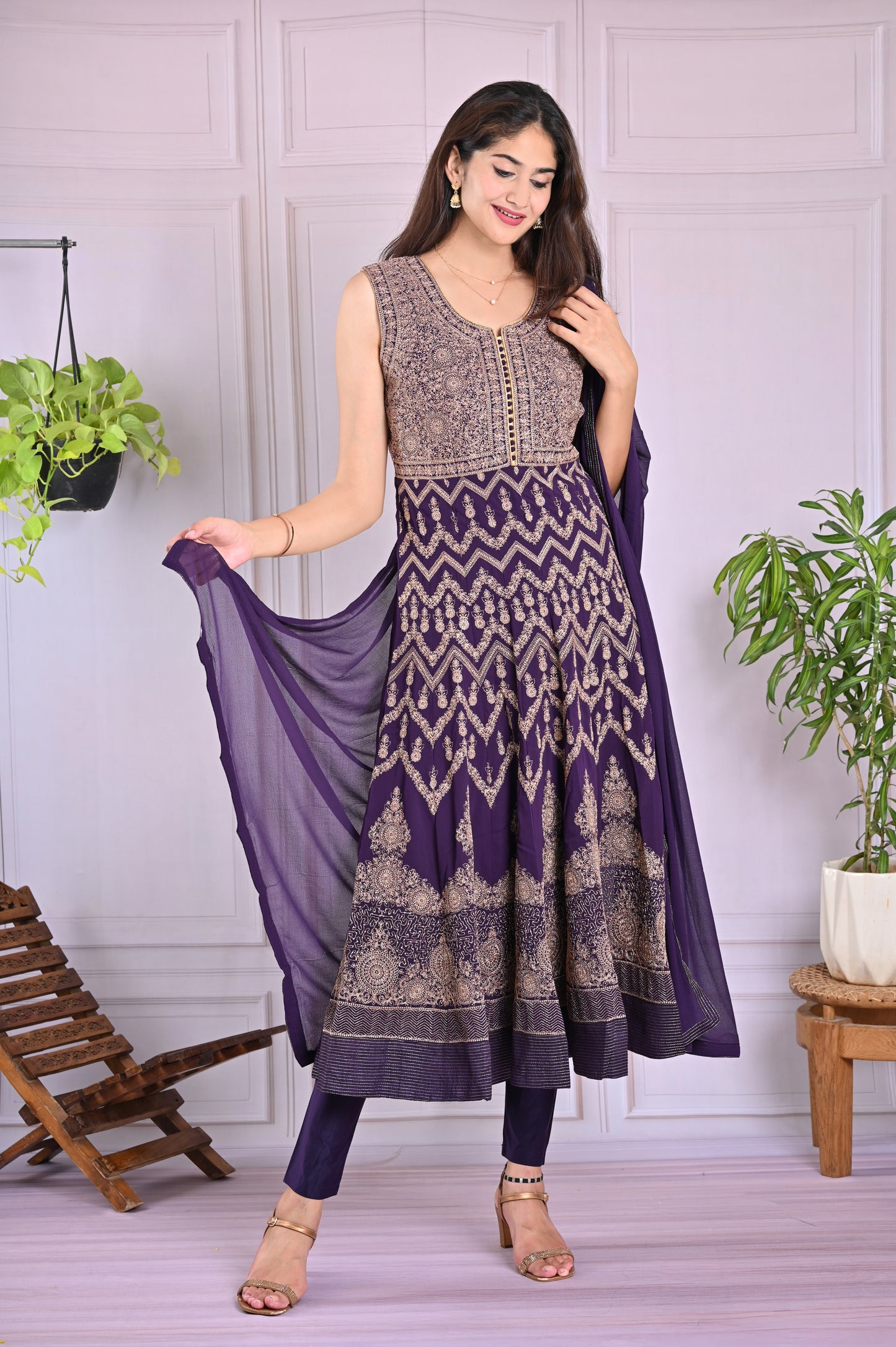 Mauve Embroidered Anarkali