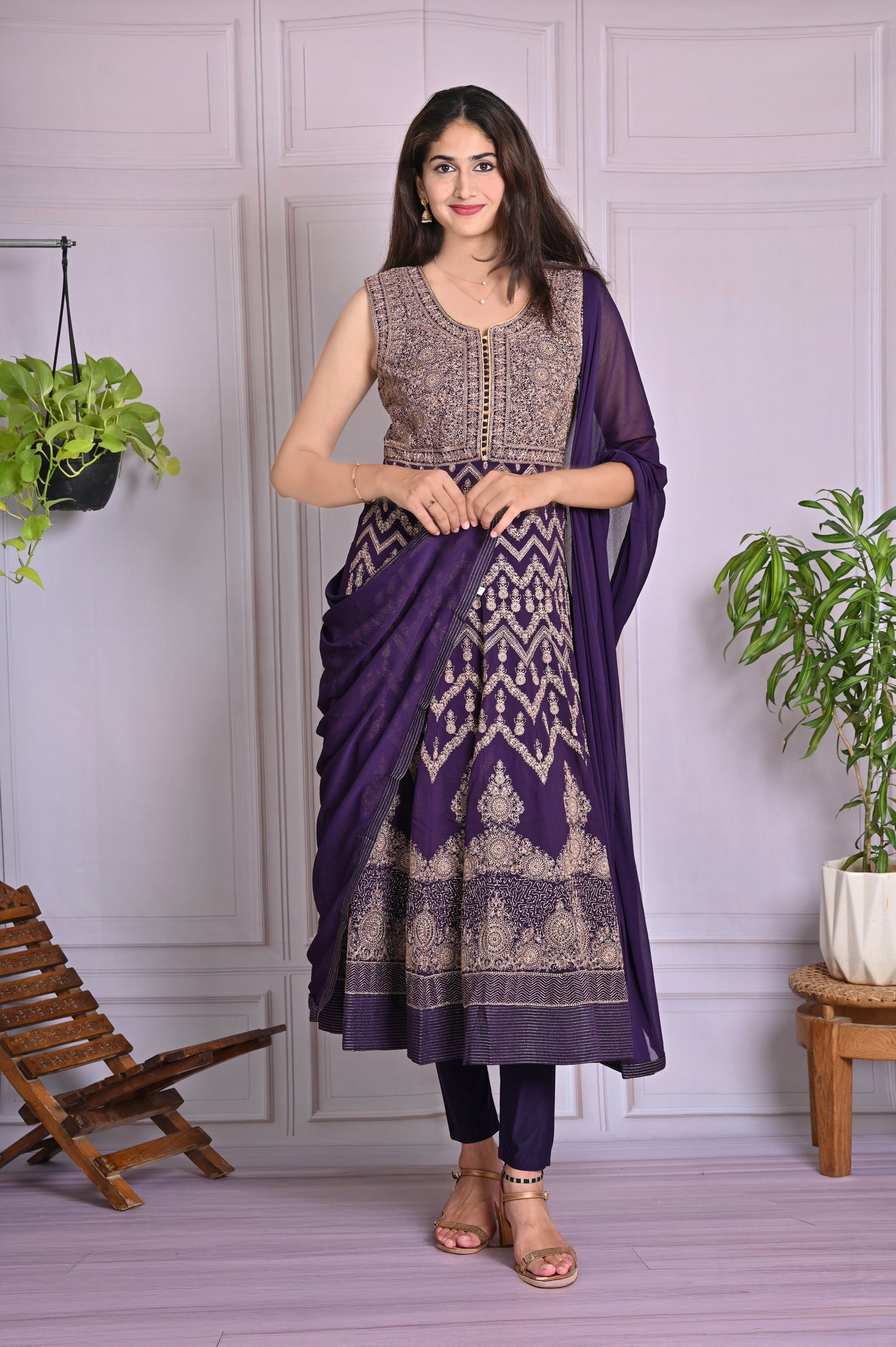 Mauve Embroidered Anarkali