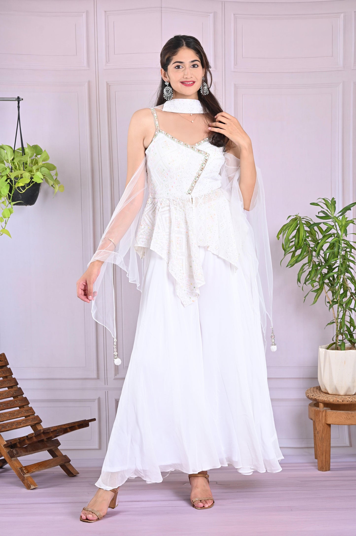 Elegant White Peplum Plazzo Set