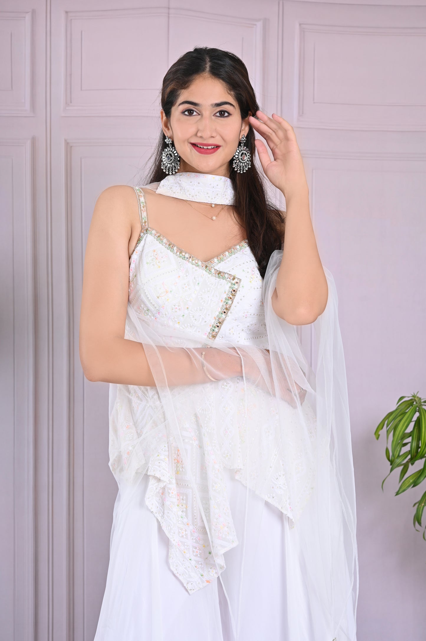Elegant White Peplum Plazzo Set
