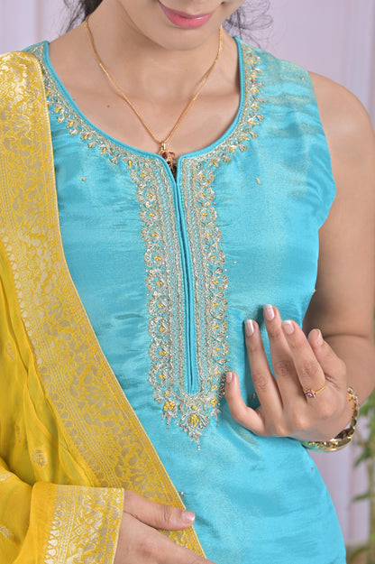 Turquoise Yellow Salwar With Beaded Detailing