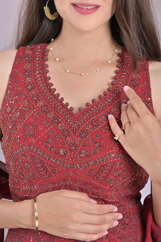 Maroon Embroidered Plazzo Set
