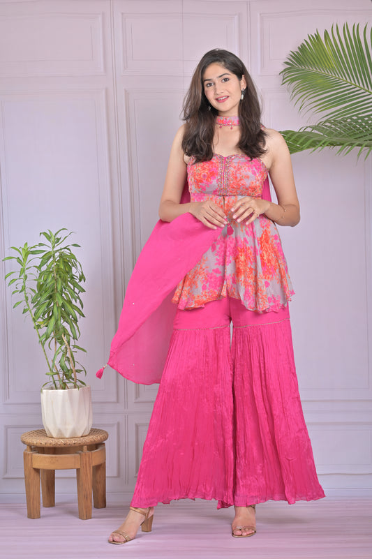 Floral Peplum With Choker Dupatta
