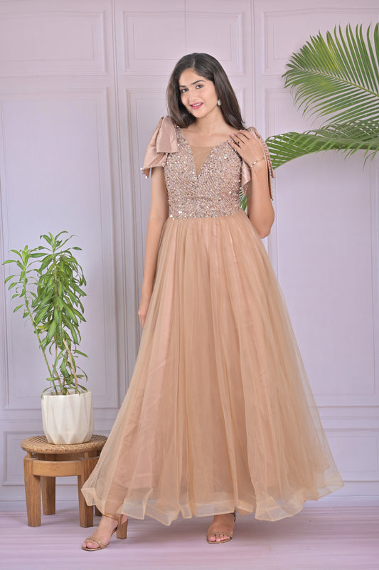Champagne Gold Sequin Tulle Gown