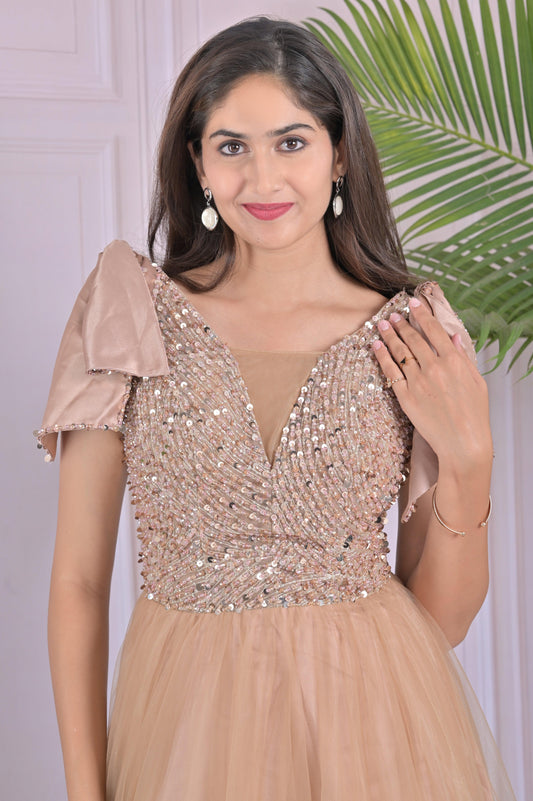 Champagne Gold Sequin Tulle Gown