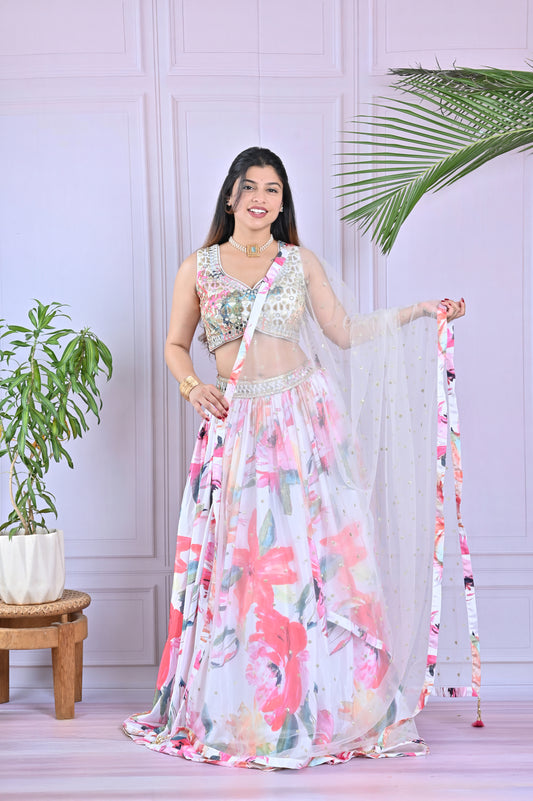 Floral Georgette Lehenga Choli with Net Dupatta