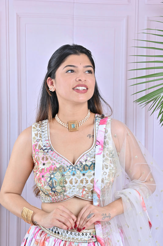 Floral Georgette Lehenga Choli with Net Dupatta