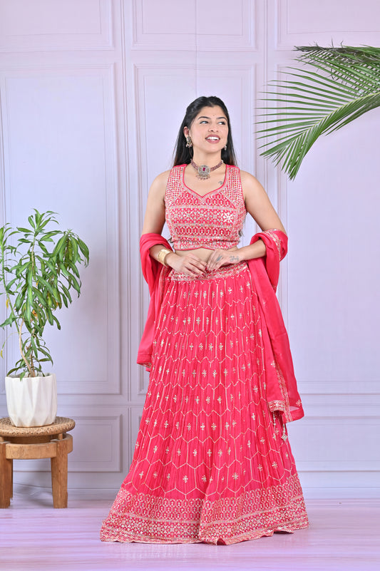 Rani Pink Lehenga with Handcrafted Sequin Embroidery