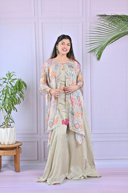 Beige Bohemian Kaftan Plazzo Set