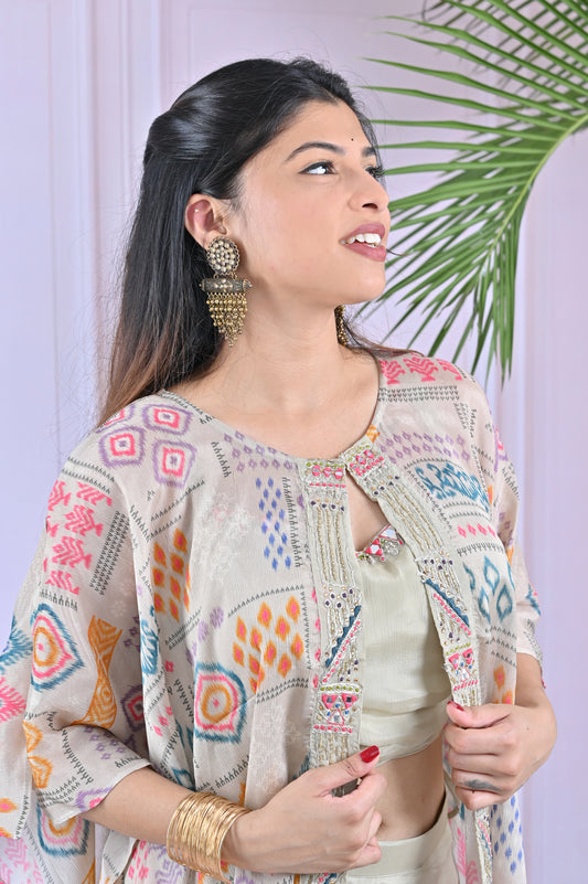 Beige Bohemian Kaftan Plazzo Set