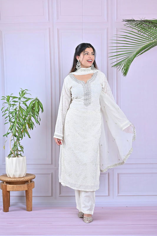 Ivory White Sequin Work Salwar Set
