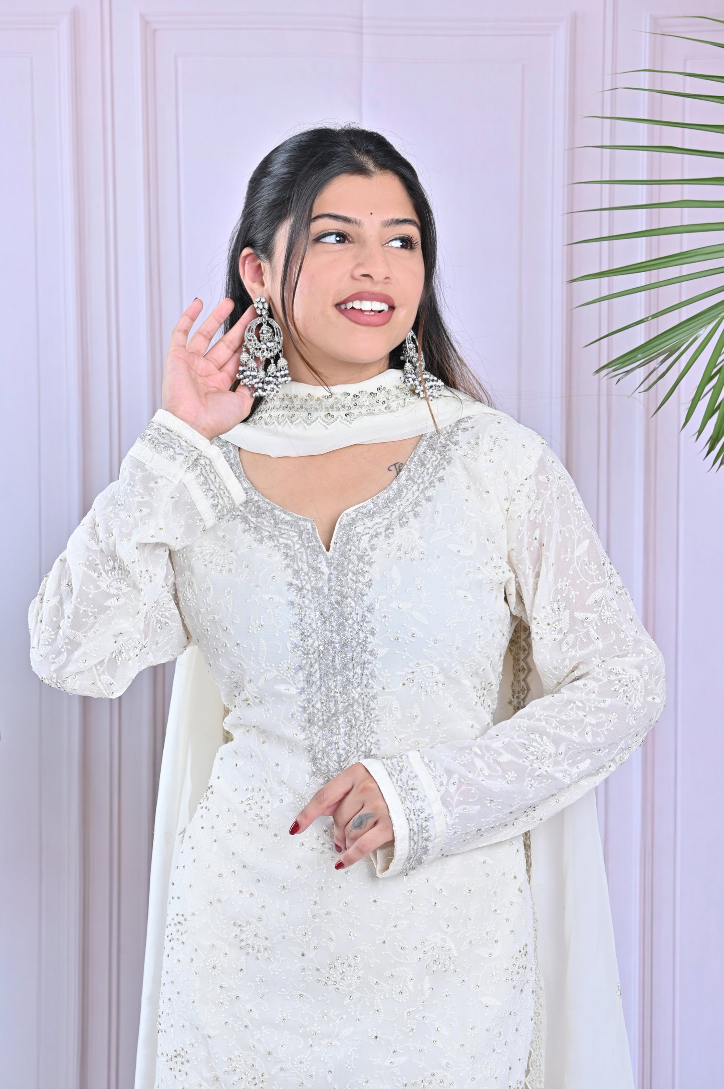 Ivory White Sequin Work Salwar Set