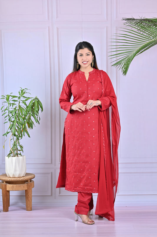 Crimson Red Embroidered Salwar Set