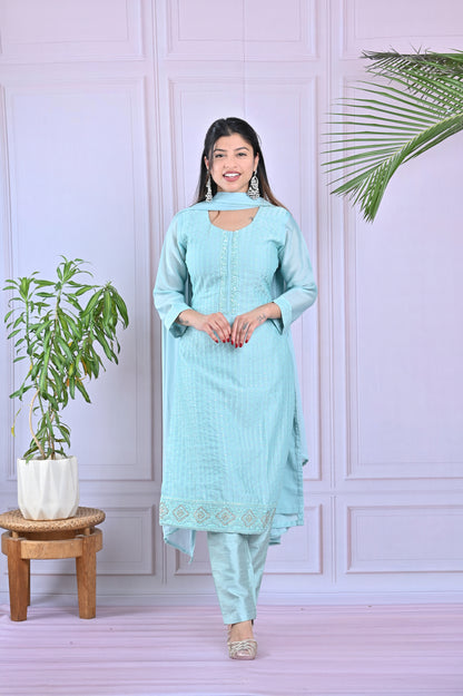 Pastel Blue Threadwork Salwar Set