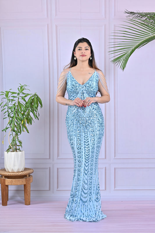 Ice Blue Sequined Gown