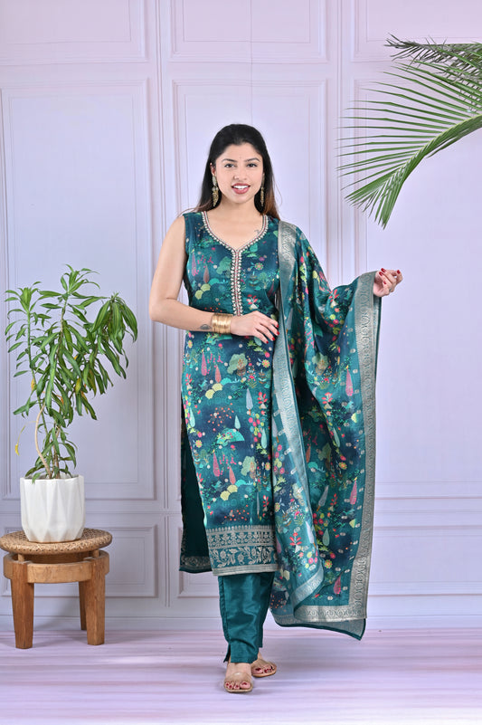 Emerald Green Floral Printed Salwar Set