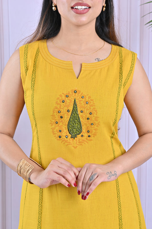 Sunshine Yellow Sleeveless Kurti Set